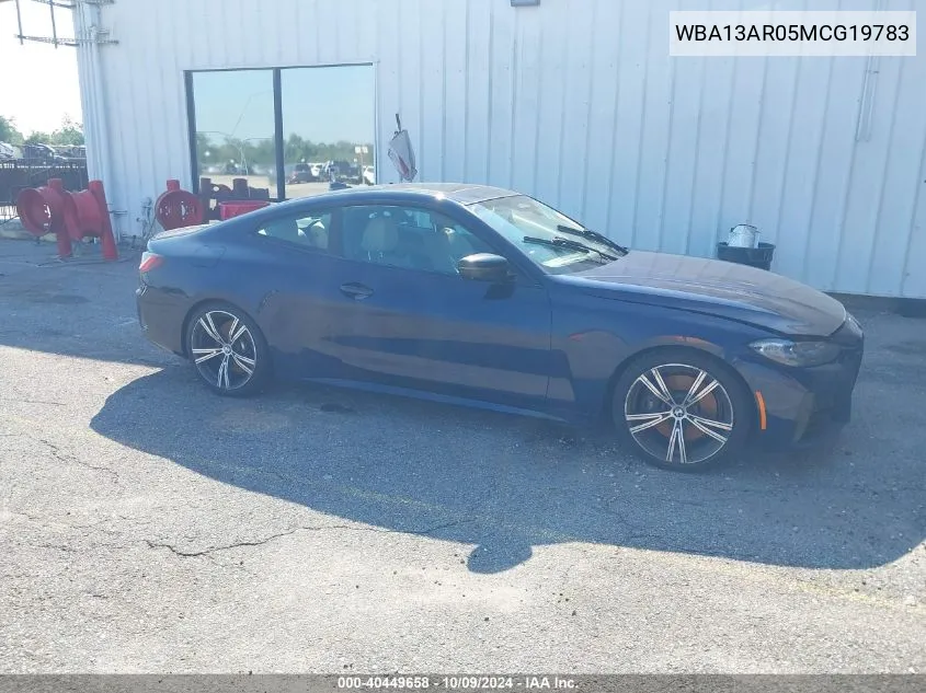 2021 BMW M440I xDrive VIN: WBA13AR05MCG19783 Lot: 40449658