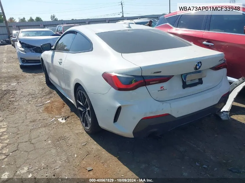 2021 BMW 430I xDrive VIN: WBA73AP01MCF33948 Lot: 40567829