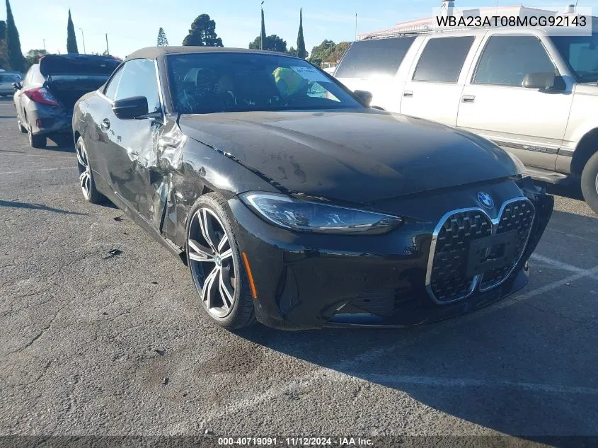 2021 BMW 430I VIN: WBA23AT08MCG92143 Lot: 40719091