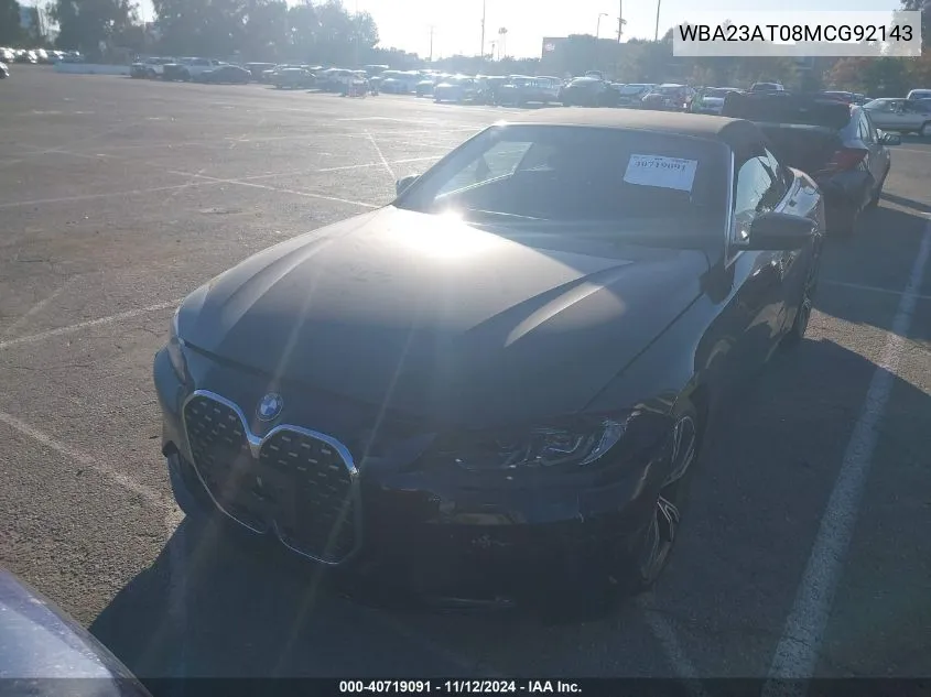 2021 BMW 430I VIN: WBA23AT08MCG92143 Lot: 40719091