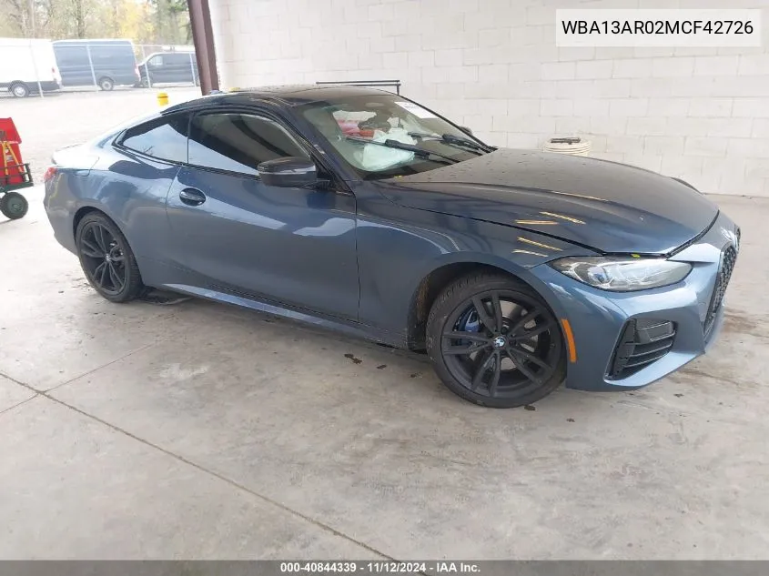 2021 BMW M440I xDrive VIN: WBA13AR02MCF42726 Lot: 40844339