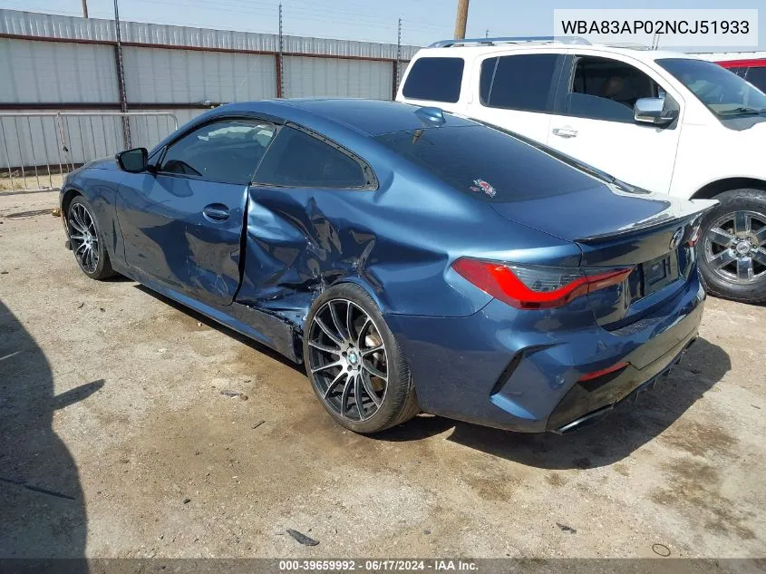 2022 BMW M440I VIN: WBA83AP02NCJ51933 Lot: 39659992