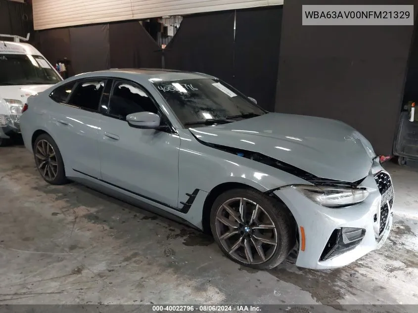 2022 BMW 430I Gran Coupe VIN: WBA63AV00NFM21329 Lot: 40022796