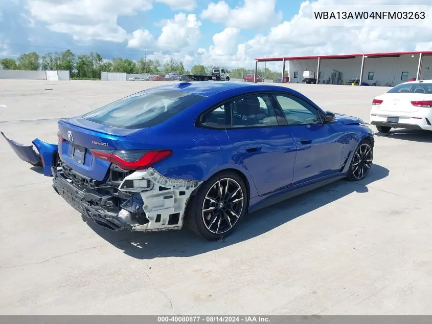 2022 BMW M440I Gran Coupe xDrive VIN: WBA13AW04NFM03263 Lot: 40080877