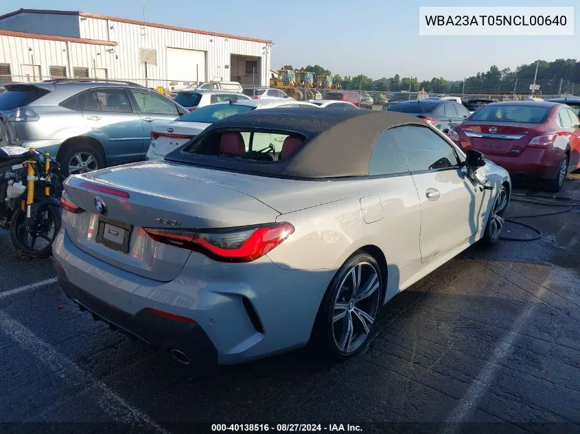 2022 BMW 430I VIN: WBA23AT05NCL00640 Lot: 40138516