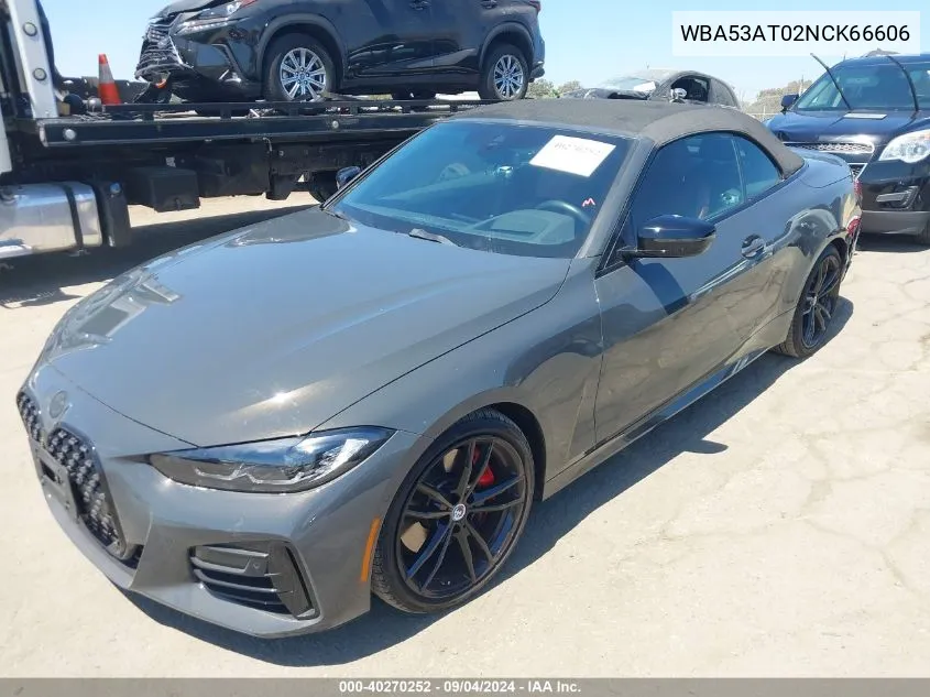 2022 BMW M440I VIN: WBA53AT02NCK66606 Lot: 40270252