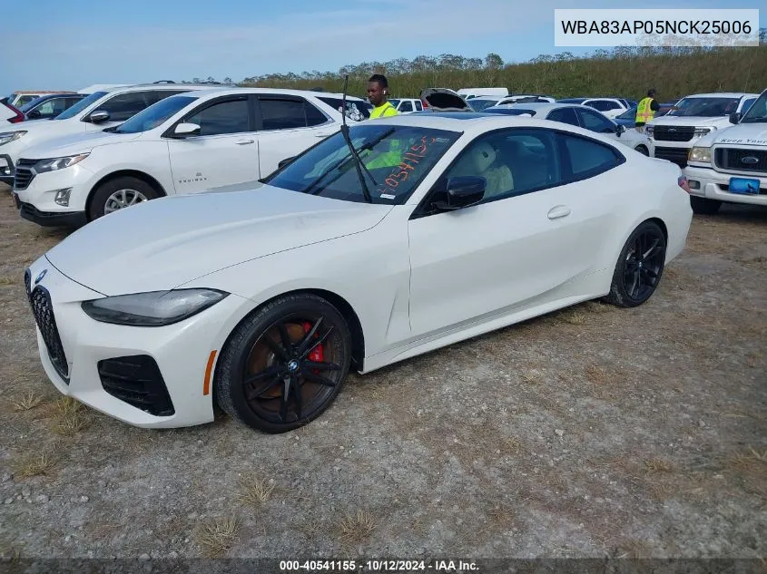 2022 BMW M440I VIN: WBA83AP05NCK25006 Lot: 40541155