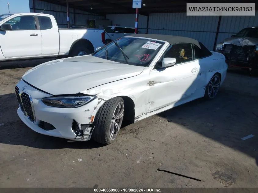 2022 BMW 430I VIN: WBA23AT04NCK98153 Lot: 40559980