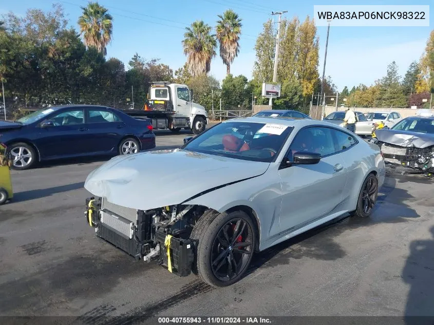 2022 BMW M440I VIN: WBA83AP06NCK98322 Lot: 40755943