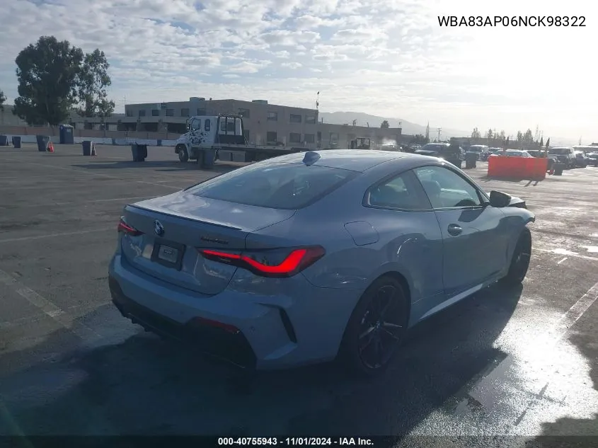 2022 BMW M440I VIN: WBA83AP06NCK98322 Lot: 40755943