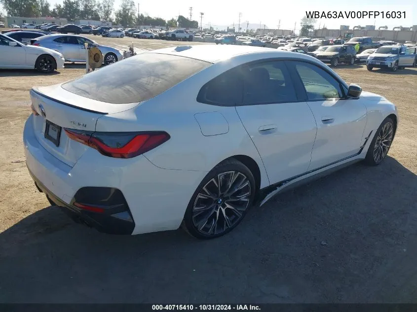 2023 BMW 430I Gran Coupe VIN: WBA63AV00PFP16031 Lot: 40715410