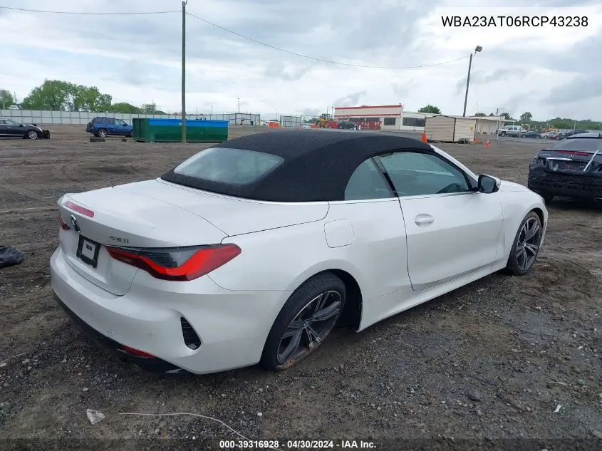 2024 BMW 4 Series 430I VIN: WBA23AT06RCP43238 Lot: 39316928