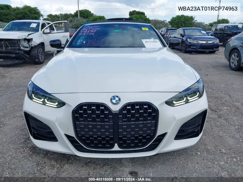 2024 BMW 4 Series 430I VIN: WBA23AT01RCP74963 Lot: 40315009