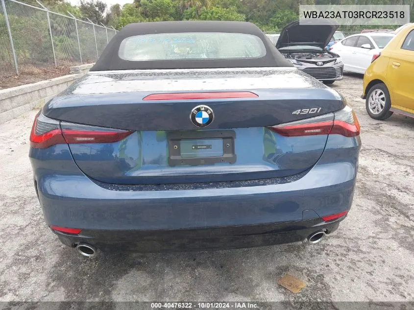 2024 BMW 430I VIN: WBA23AT03RCR23518 Lot: 40476322