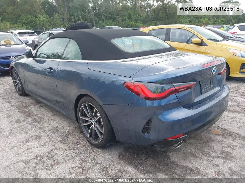 2024 BMW 430I VIN: WBA23AT03RCR23518 Lot: 40476322