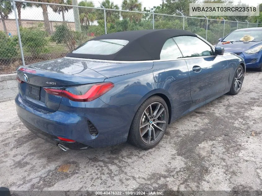 2024 BMW 430I VIN: WBA23AT03RCR23518 Lot: 40476322