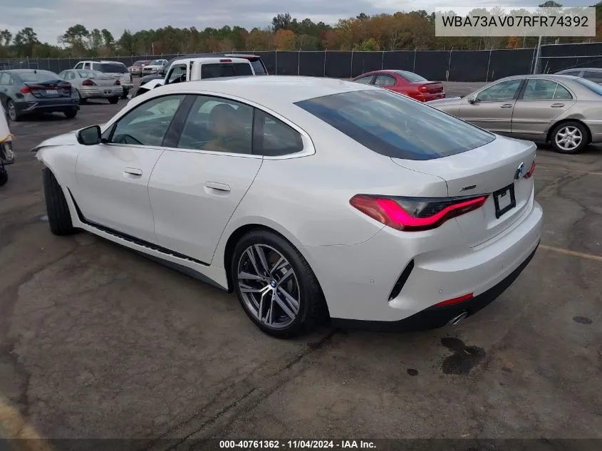 2024 BMW 4 Series Gran Coupe 430I xDrive VIN: WBA73AV07RFR74392 Lot: 40761362