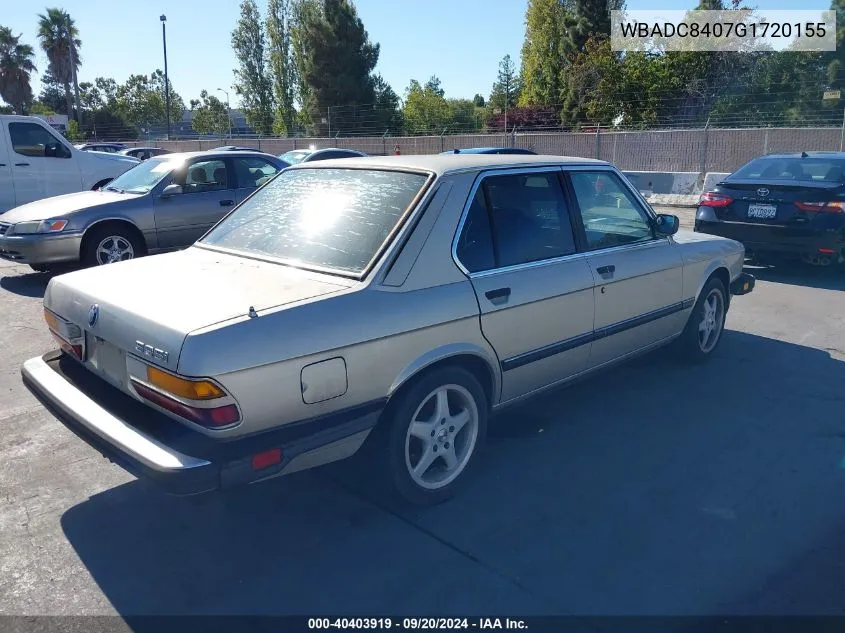 1986 BMW 535 I Automatic VIN: WBADC8407G1720155 Lot: 40403919