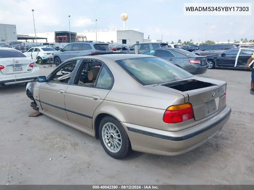 2000 BMW 528I VIN: WBADM5345YBY17303 Lot: 40042390