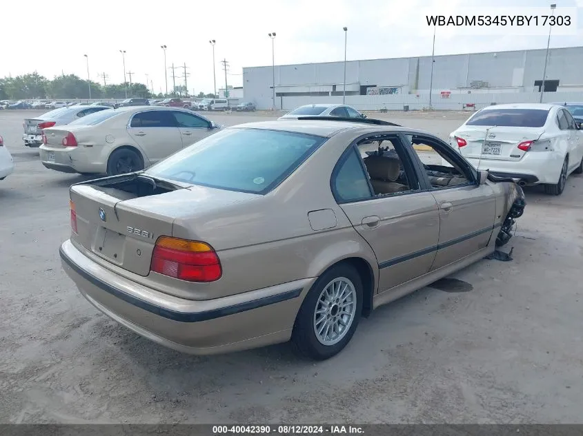 2000 BMW 528I VIN: WBADM5345YBY17303 Lot: 40042390