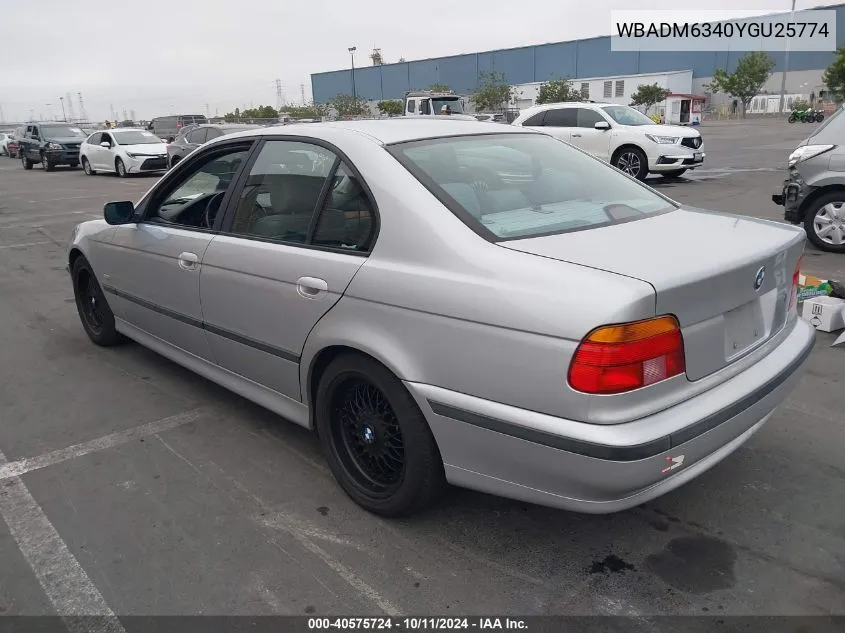 2000 BMW 528Ia VIN: WBADM6340YGU25774 Lot: 40575724