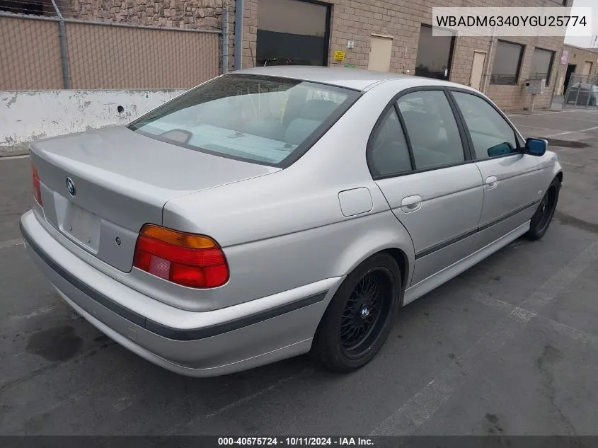 2000 BMW 528Ia VIN: WBADM6340YGU25774 Lot: 40575724