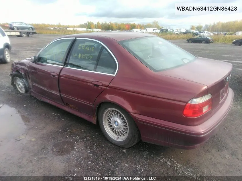 2002 BMW 540 I Automatic VIN: WBADN63412GN86428 Lot: 12121819