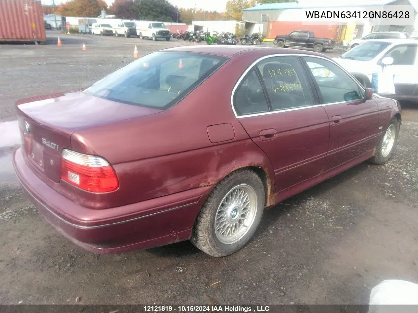 2002 BMW 540 I Automatic VIN: WBADN63412GN86428 Lot: 12121819