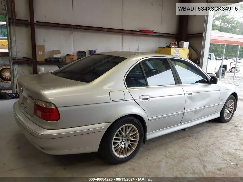 2003 BMW 530Ia VIN: WBADT634X3CK34916 Lot: 40084226