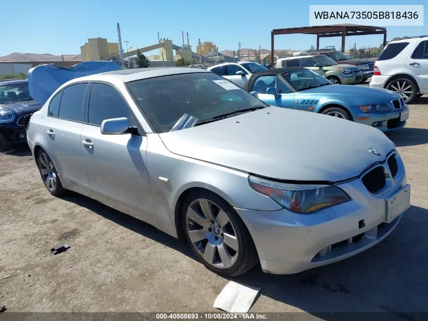 2005 BMW 530I I VIN: WBANA73505B818436 Lot: 40508693