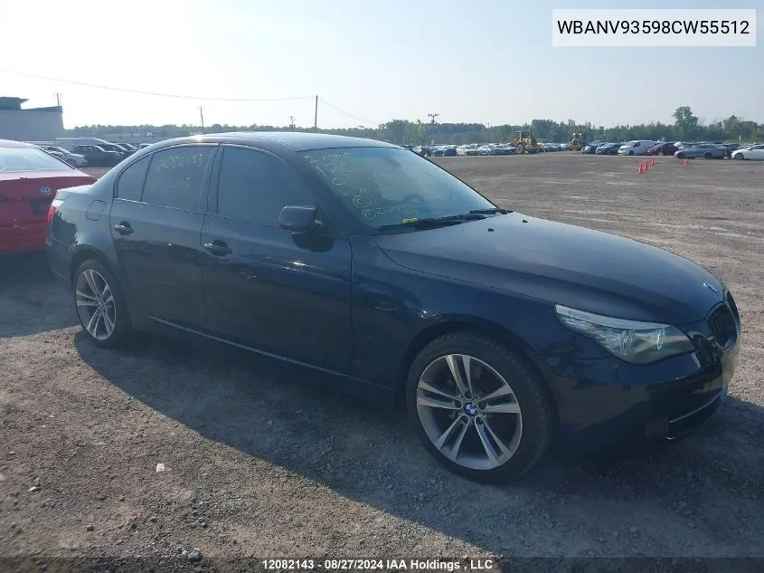 2008 BMW 5 Series VIN: WBANV93598CW55512 Lot: 12082143