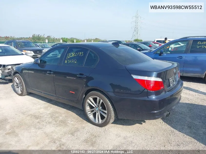 2008 BMW 5 Series VIN: WBANV93598CW55512 Lot: 12082143