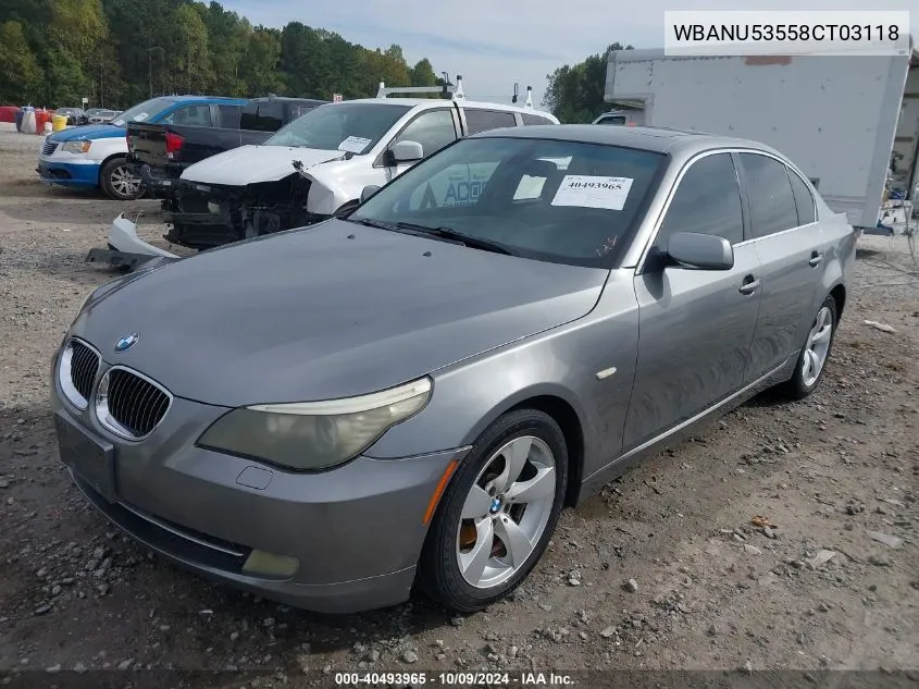 2008 BMW 528I VIN: WBANU53558CT03118 Lot: 40493965