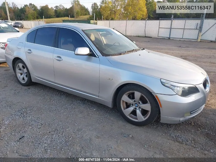 2008 BMW 528I VIN: WBANU53558C116347 Lot: 40747338