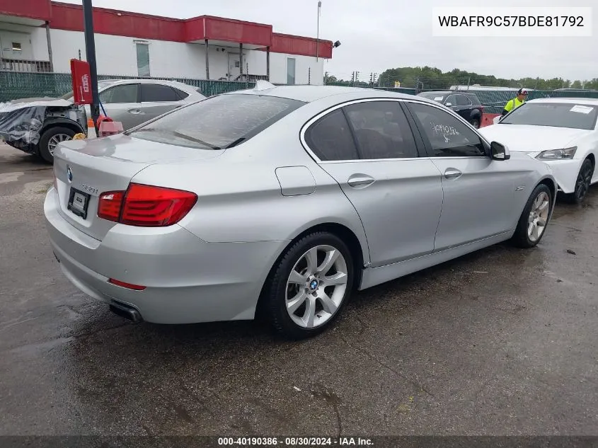 2011 BMW 550I VIN: WBAFR9C57BDE81792 Lot: 40190386