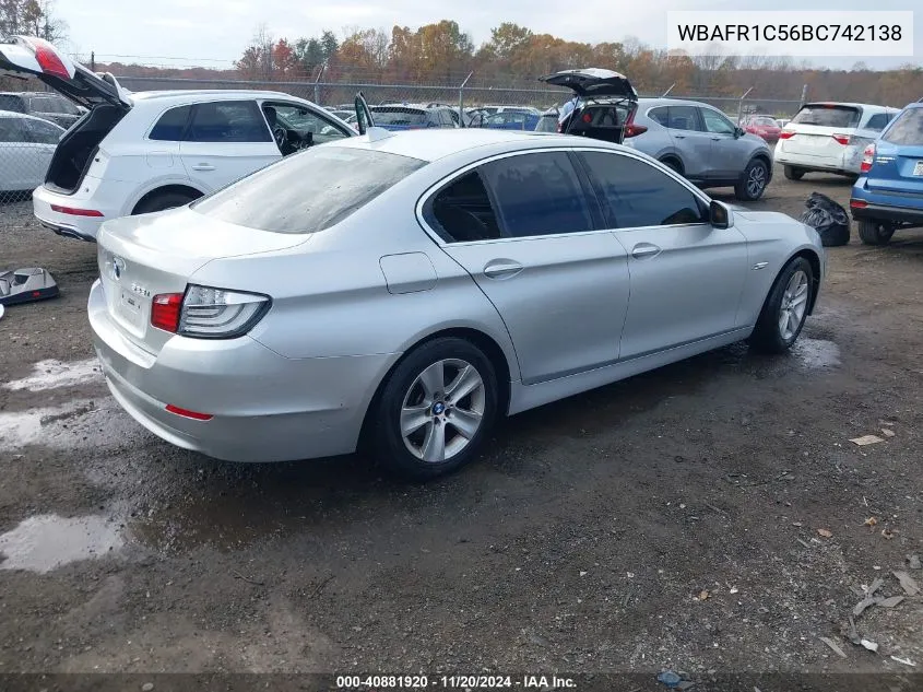 2011 BMW 528I VIN: WBAFR1C56BC742138 Lot: 40881920