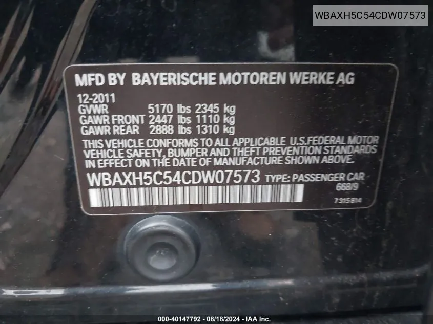 WBAXH5C54CDW07573 2012 BMW 528I xDrive