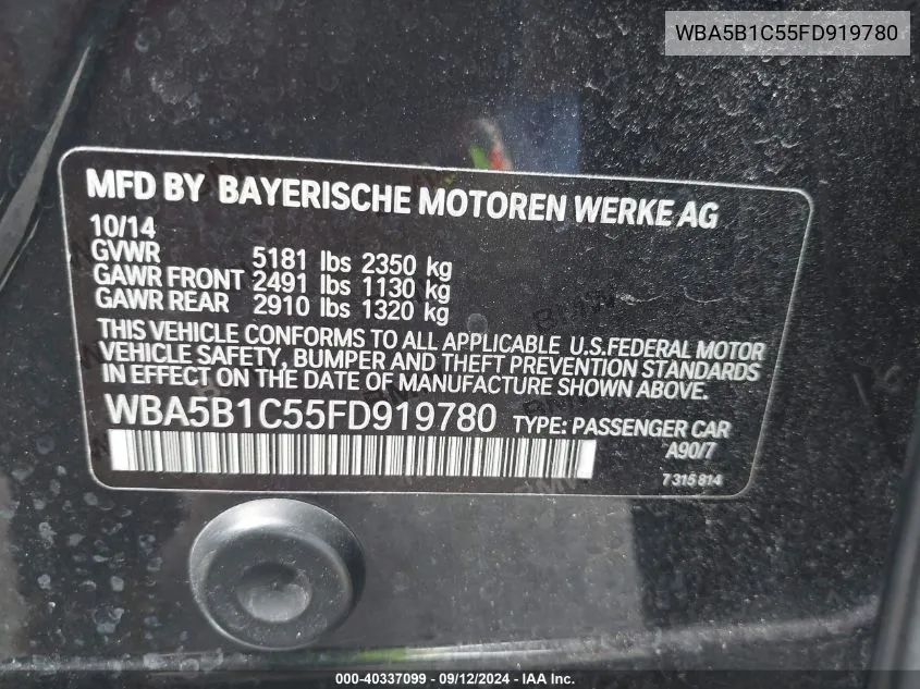 WBA5B1C55FD919780 2015 BMW 535I