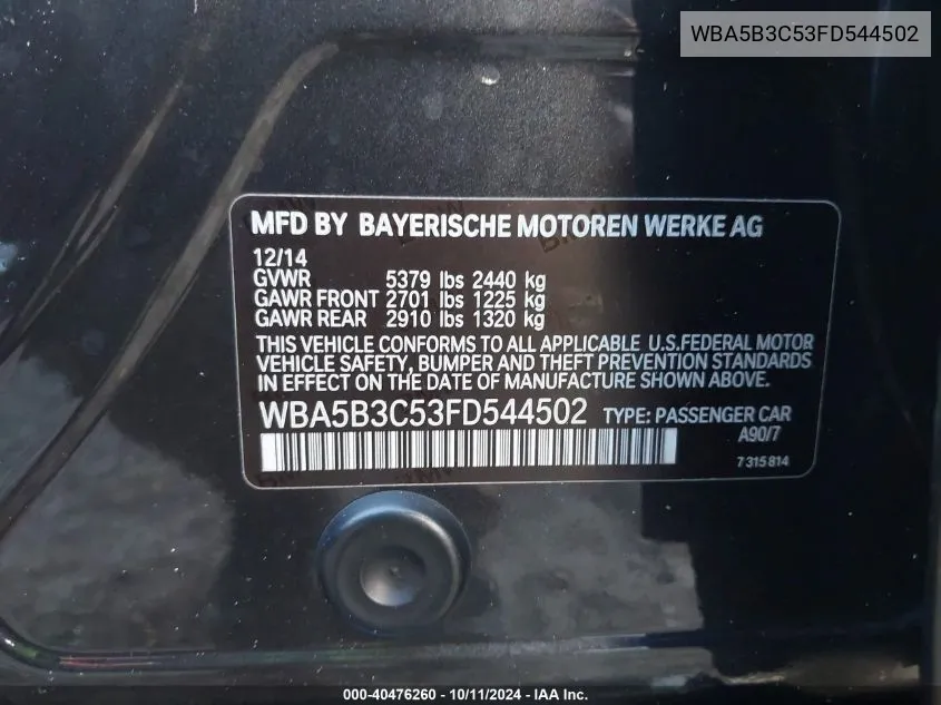 WBA5B3C53FD544502 2015 BMW 535I xDrive