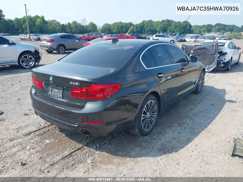 2017 BMW 530I Xi VIN: WBAJA7C35HWA70926 Lot: 40013461