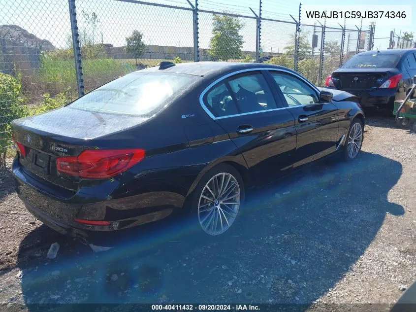 2018 BMW 530E xDrive Iperformance VIN: WBAJB1C59JB374346 Lot: 40411432