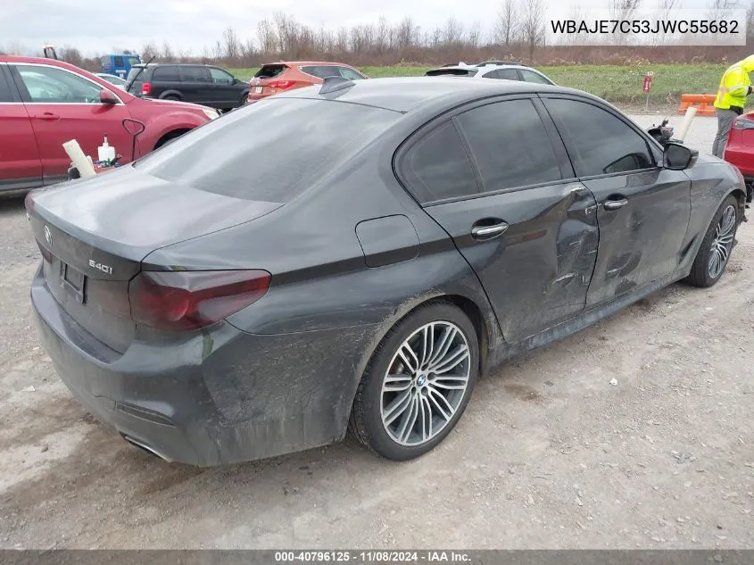 2018 BMW 540I xDrive VIN: WBAJE7C53JWC55682 Lot: 40796125