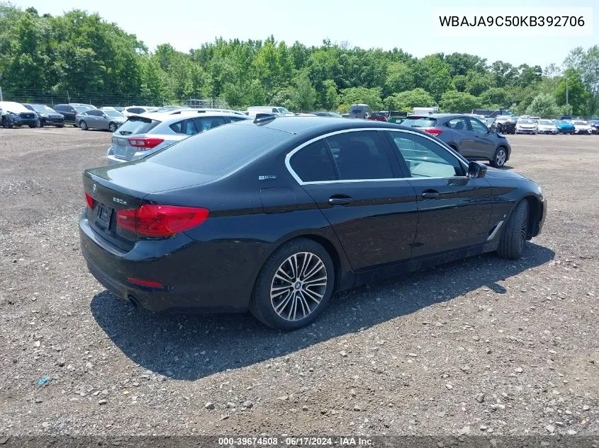 2019 BMW 530E Iperformance VIN: WBAJA9C50KB392706 Lot: 39674508