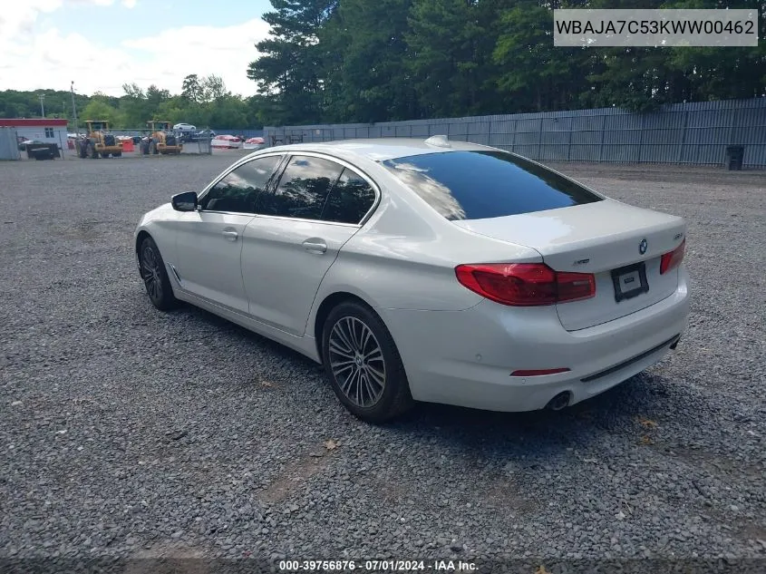 2019 BMW 530I xDrive VIN: WBAJA7C53KWW00462 Lot: 39756876