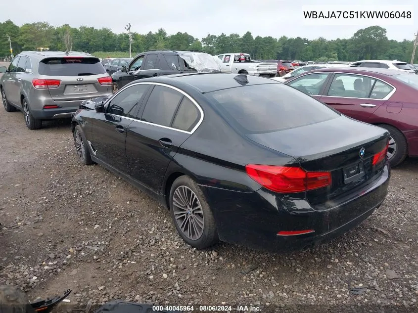 2019 BMW 530I xDrive VIN: WBAJA7C51KWW06048 Lot: 40045964