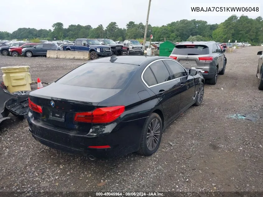 2019 BMW 530I xDrive VIN: WBAJA7C51KWW06048 Lot: 40045964