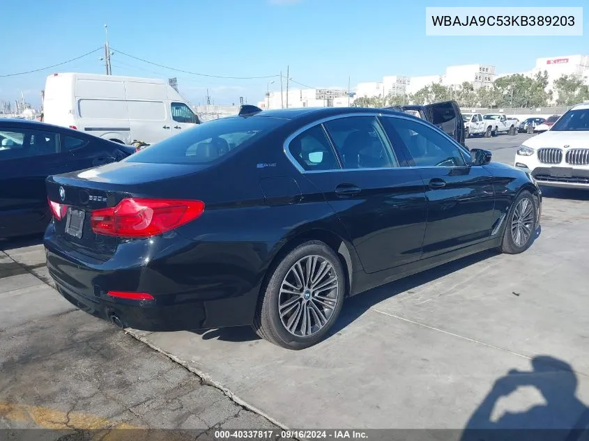 2019 BMW 530E Iperformance VIN: WBAJA9C53KB389203 Lot: 40337817