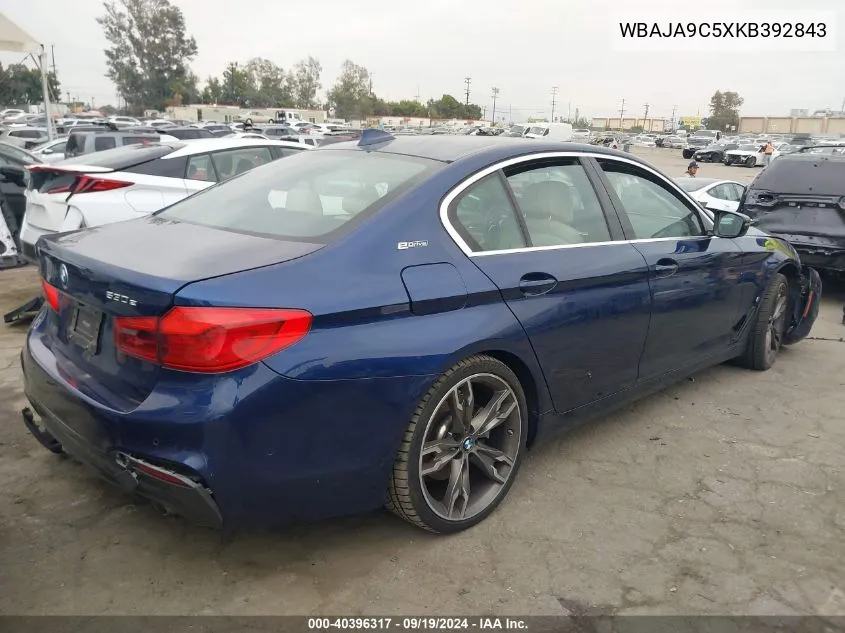 2019 BMW 530E Iperformance VIN: WBAJA9C5XKB392843 Lot: 40396317