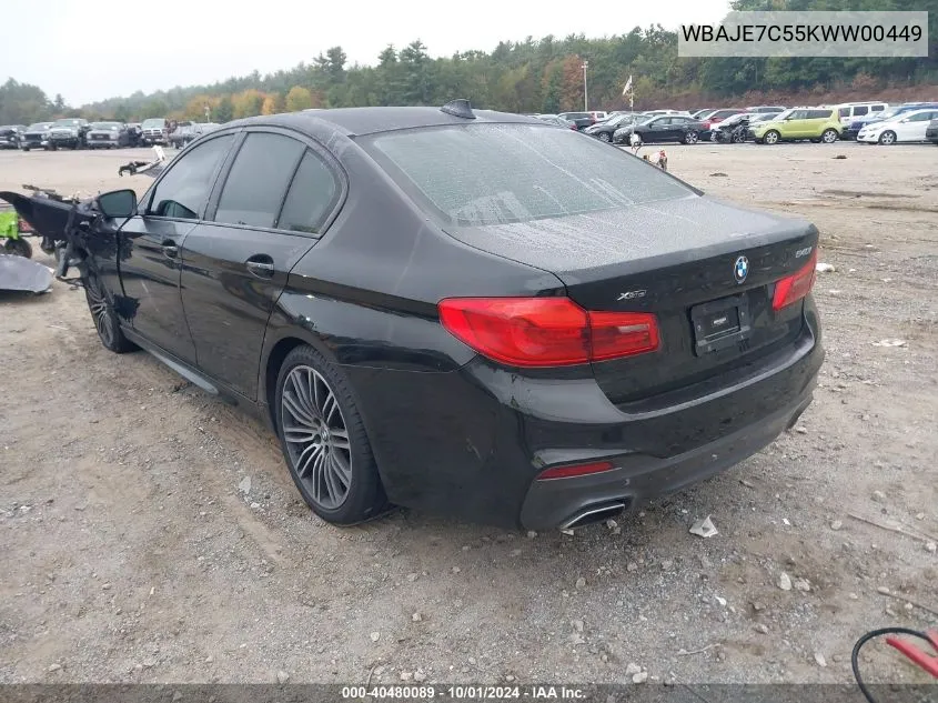 2019 BMW 540 Xi VIN: WBAJE7C55KWW00449 Lot: 40480089