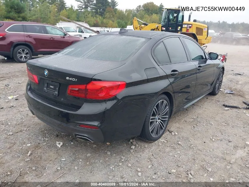 2019 BMW 540 Xi VIN: WBAJE7C55KWW00449 Lot: 40480089